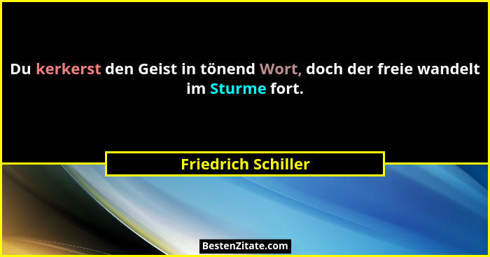 Du kerkerst den Geist in tönend Wort, doch der freie wandelt im Sturme fort.... - Friedrich Schiller