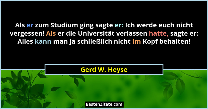 Als er zum Studium ging sagte er: Ich werde euch nicht vergessen! Als er die Universität verlassen hatte, sagte er: Alles kann man ja... - Gerd W. Heyse
