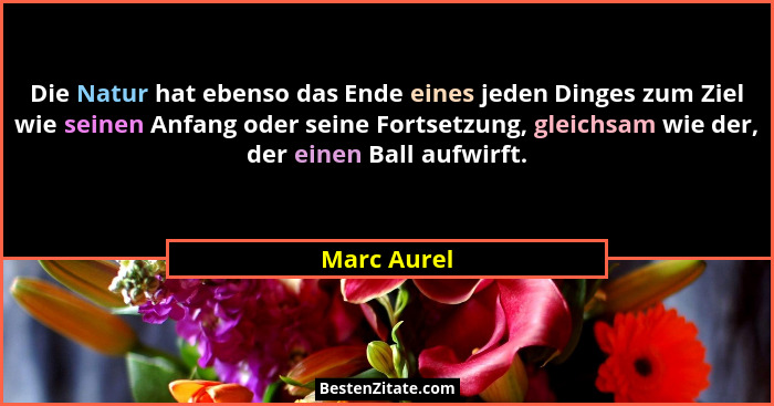 Die Natur hat ebenso das Ende eines jeden Dinges zum Ziel wie seinen Anfang oder seine Fortsetzung, gleichsam wie der, der einen Ball auf... - Marc Aurel