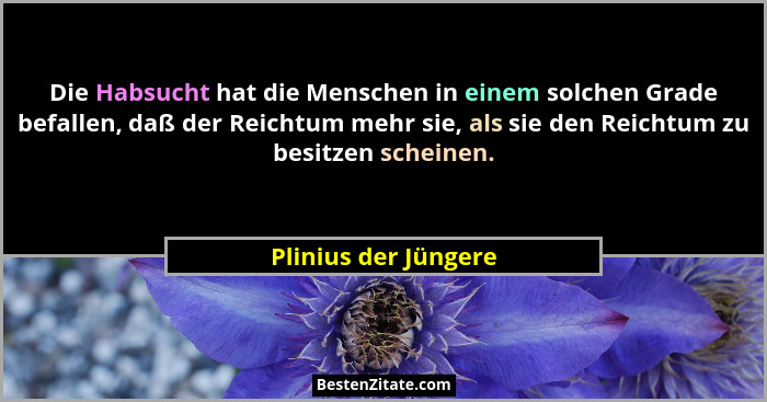 Die Habsucht hat die Menschen in einem solchen Grade befallen, daß der Reichtum mehr sie, als sie den Reichtum zu besitzen schei... - Plinius der Jüngere