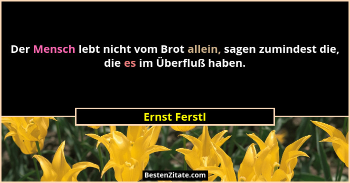 Der Mensch lebt nicht vom Brot allein, sagen zumindest die, die es im Überfluß haben.... - Ernst Ferstl