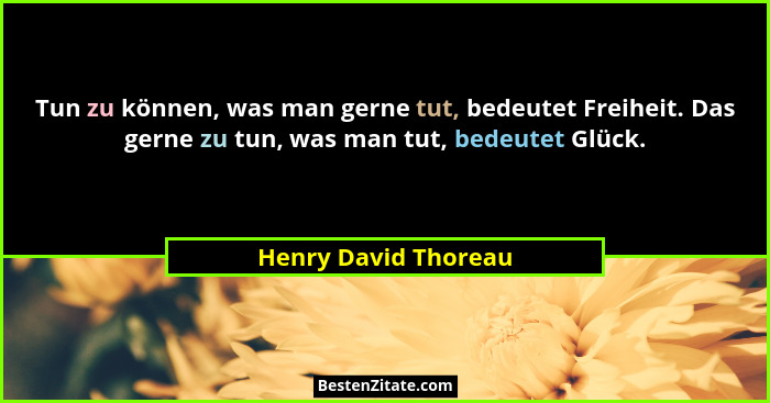 Tun zu können, was man gerne tut, bedeutet Freiheit. Das gerne zu tun, was man tut, bedeutet Glück.... - Henry David Thoreau