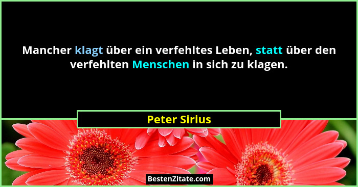 Mancher klagt über ein verfehltes Leben, statt über den verfehlten Menschen in sich zu klagen.... - Peter Sirius