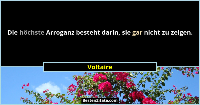 Die höchste Arroganz besteht darin, sie gar nicht zu zeigen.... - Voltaire