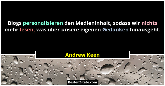 Blogs personalisieren den Medieninhalt, sodass wir nichts mehr lesen, was über unsere eigenen Gedanken hinausgeht.... - Andrew Keen