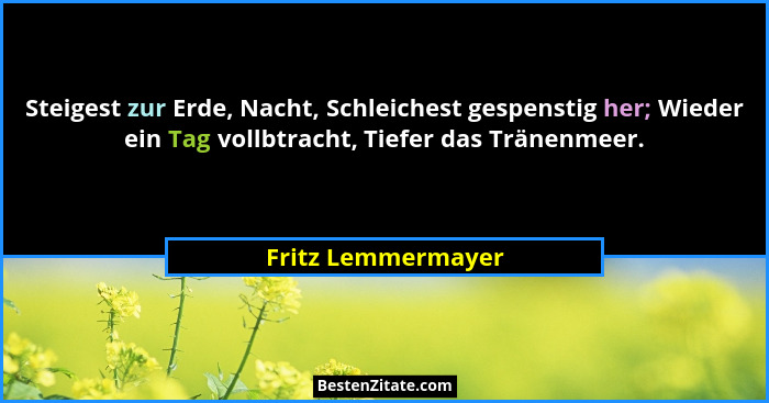 Steigest zur Erde, Nacht, Schleichest gespenstig her; Wieder ein Tag vollbtracht, Tiefer das Tränenmeer.... - Fritz Lemmermayer