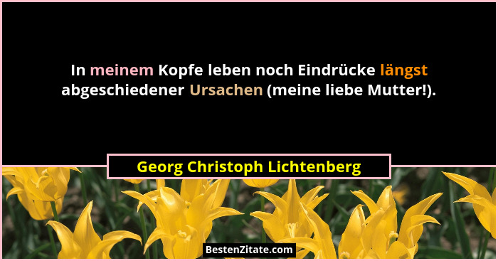 In meinem Kopfe leben noch Eindrücke längst abgeschiedener Ursachen (meine liebe Mutter!).... - Georg Christoph Lichtenberg
