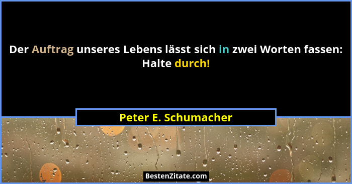 Der Auftrag unseres Lebens lässt sich in zwei Worten fassen: Halte durch!... - Peter E. Schumacher
