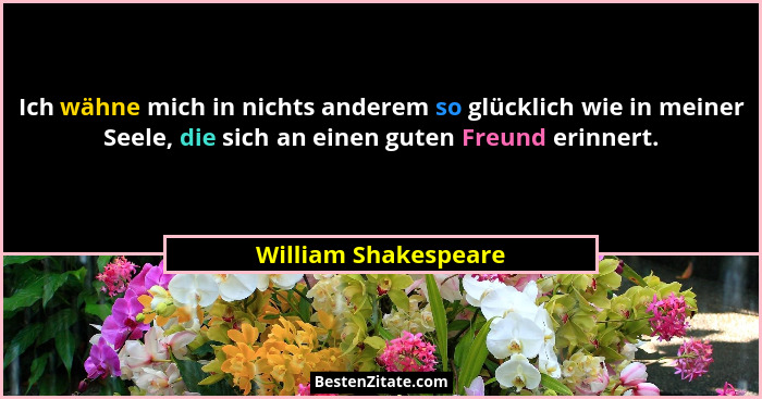 Ich wähne mich in nichts anderem so glücklich wie in meiner Seele, die sich an einen guten Freund erinnert.... - William Shakespeare