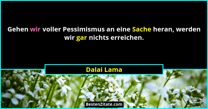 Gehen wir voller Pessimismus an eine Sache heran, werden wir gar nichts erreichen.... - Dalai Lama