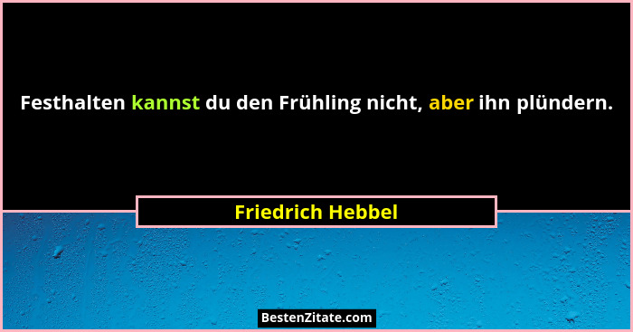Festhalten kannst du den Frühling nicht, aber ihn plündern.... - Friedrich Hebbel