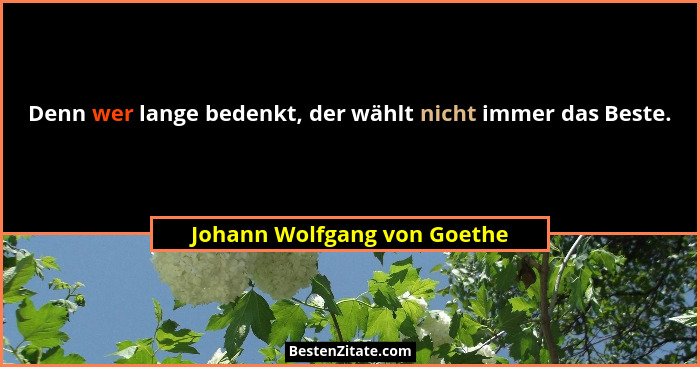 Denn wer lange bedenkt, der wählt nicht immer das Beste.... - Johann Wolfgang von Goethe