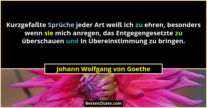 Kurzgefaßte Sprüche jeder Art weiß ich zu ehren, besonders wenn sie mich anregen, das Entgegengesetzte zu überschauen und... - Johann Wolfgang von Goethe