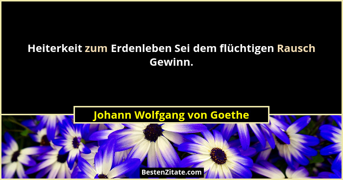 Heiterkeit zum Erdenleben Sei dem flüchtigen Rausch Gewinn.... - Johann Wolfgang von Goethe