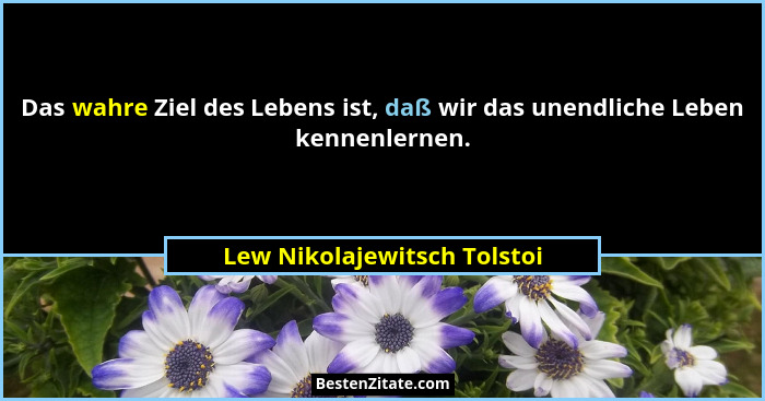 Das wahre Ziel des Lebens ist, daß wir das unendliche Leben kennenlernen.... - Lew Nikolajewitsch Tolstoi