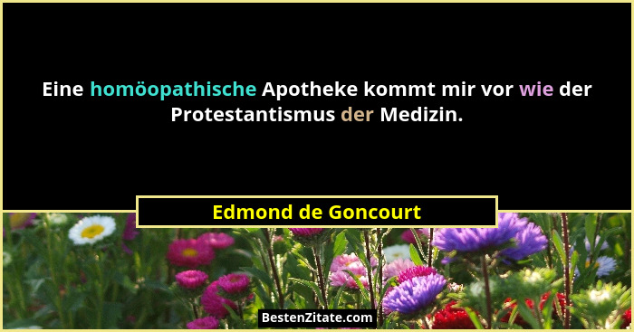 Eine homöopathische Apotheke kommt mir vor wie der Protestantismus der Medizin.... - Edmond de Goncourt