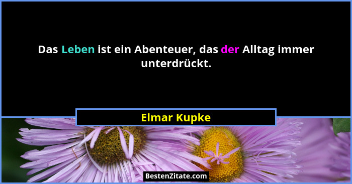 Das Leben ist ein Abenteuer, das der Alltag immer unterdrückt.... - Elmar Kupke