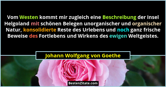 Vom Westen kommt mir zugleich eine Beschreibung der Insel Helgoland mit schönen Belegen unorganischer und organischer Nat... - Johann Wolfgang von Goethe
