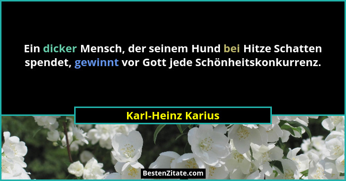 Ein dicker Mensch, der seinem Hund bei Hitze Schatten spendet, gewinnt vor Gott jede Schönheitskonkurrenz.... - Karl-Heinz Karius
