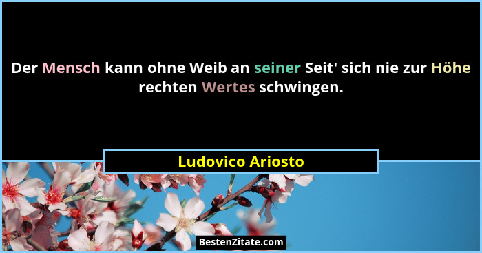 Der Mensch kann ohne Weib an seiner Seit' sich nie zur Höhe rechten Wertes schwingen.... - Ludovico Ariosto