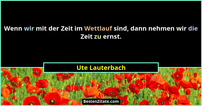 Wenn wir mit der Zeit im Wettlauf sind, dann nehmen wir die Zeit zu ernst.... - Ute Lauterbach