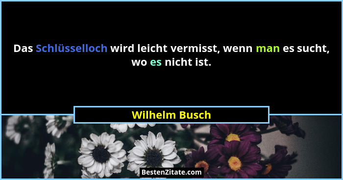 Das Schlüsselloch wird leicht vermisst, wenn man es sucht, wo es nicht ist.... - Wilhelm Busch
