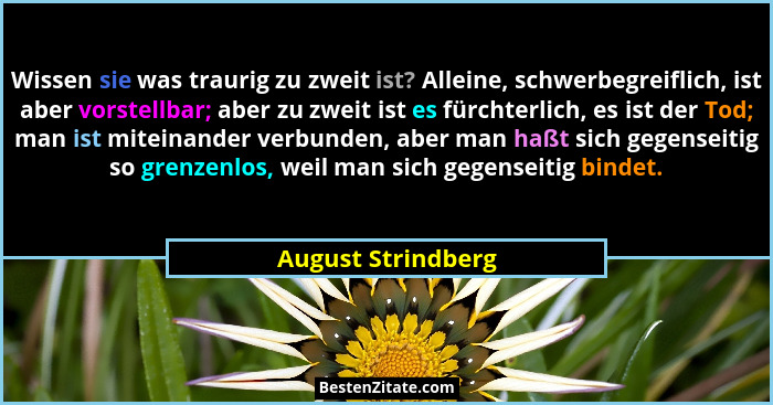 Wissen sie was traurig zu zweit ist? Alleine, schwerbegreiflich, ist aber vorstellbar; aber zu zweit ist es fürchterlich, es ist d... - August Strindberg