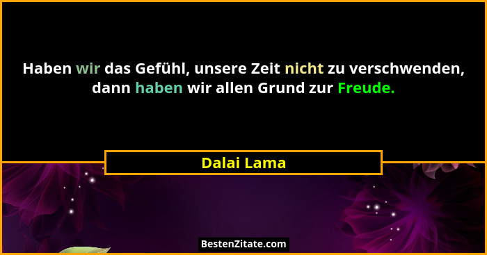 Haben wir das Gefühl, unsere Zeit nicht zu verschwenden, dann haben wir allen Grund zur Freude.... - Dalai Lama