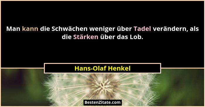 Man kann die Schwächen weniger über Tadel verändern, als die Stärken über das Lob.... - Hans-Olaf Henkel
