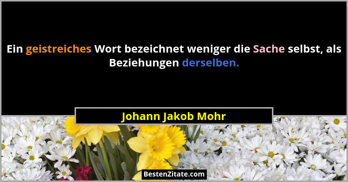 Ein geistreiches Wort bezeichnet weniger die Sache selbst, als Beziehungen derselben.... - Johann Jakob Mohr