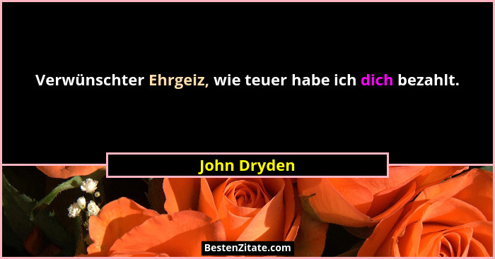 Verwünschter Ehrgeiz, wie teuer habe ich dich bezahlt.... - John Dryden