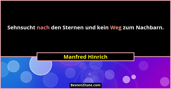 Sehnsucht nach den Sternen und kein Weg zum Nachbarn.... - Manfred Hinrich