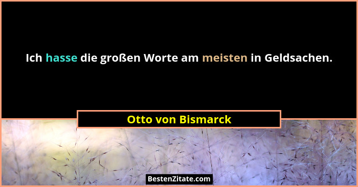 Ich hasse die großen Worte am meisten in Geldsachen.... - Otto von Bismarck