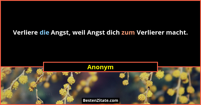 Verliere die Angst, weil Angst dich zum Verlierer macht.... - Anonym