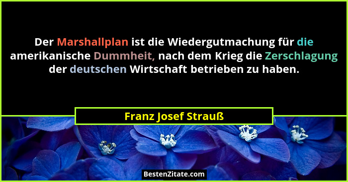 Der Marshallplan ist die Wiedergutmachung für die amerikanische Dummheit, nach dem Krieg die Zerschlagung der deutschen Wirtschaf... - Franz Josef Strauß