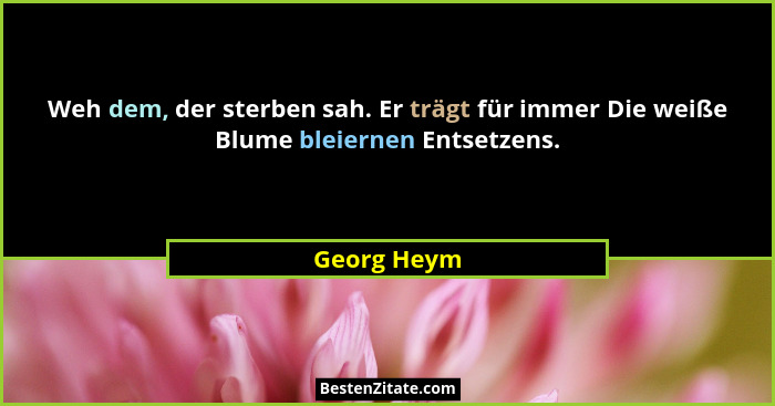 Weh dem, der sterben sah. Er trägt für immer Die weiße Blume bleiernen Entsetzens.... - Georg Heym