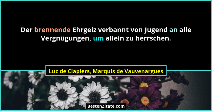 Der brennende Ehrgeiz verbannt von Jugend an alle Vergnügungen, um allein zu herrschen.... - Luc de Clapiers, Marquis de Vauvenargues