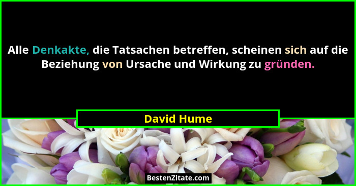 Alle Denkakte, die Tatsachen betreffen, scheinen sich auf die Beziehung von Ursache und Wirkung zu gründen.... - David Hume