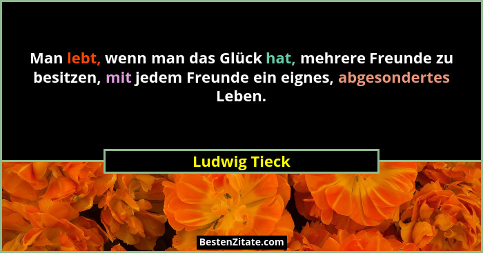 Man lebt, wenn man das Glück hat, mehrere Freunde zu besitzen, mit jedem Freunde ein eignes, abgesondertes Leben.... - Ludwig Tieck