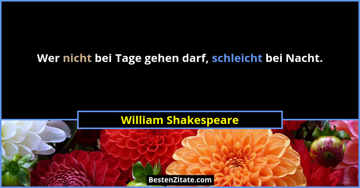 Wer nicht bei Tage gehen darf, schleicht bei Nacht.... - William Shakespeare