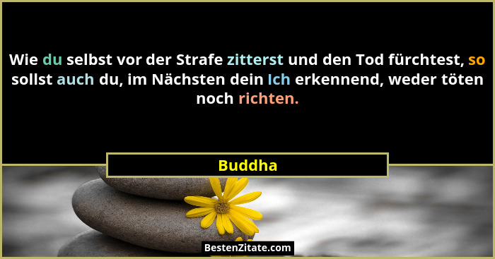 Wie du selbst vor der Strafe zitterst und den Tod fürchtest, so sollst auch du, im Nächsten dein Ich erkennend, weder töten noch richten.... - Buddha