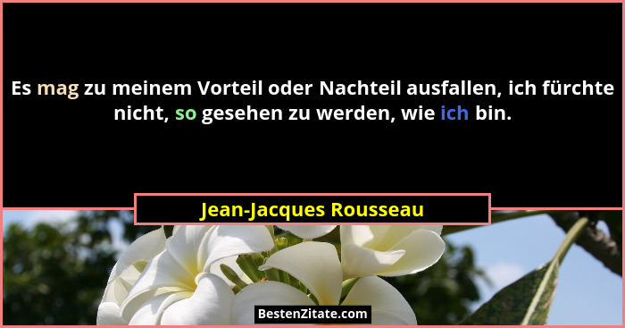 Es mag zu meinem Vorteil oder Nachteil ausfallen, ich fürchte nicht, so gesehen zu werden, wie ich bin.... - Jean-Jacques Rousseau