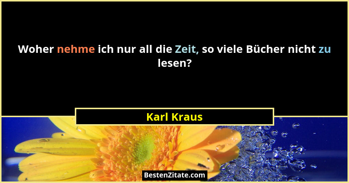 Woher nehme ich nur all die Zeit, so viele Bücher nicht zu lesen?... - Karl Kraus