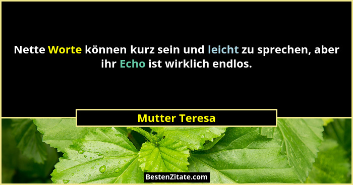 Nette Worte können kurz sein und leicht zu sprechen, aber ihr Echo ist wirklich endlos.... - Mutter Teresa