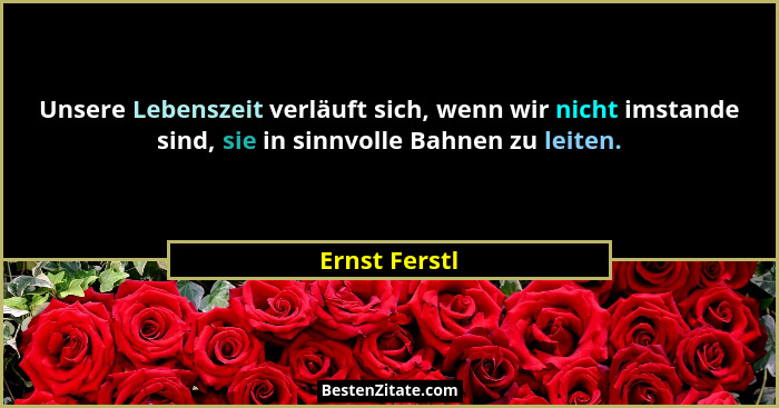 Unsere Lebenszeit verläuft sich, wenn wir nicht imstande sind, sie in sinnvolle Bahnen zu leiten.... - Ernst Ferstl