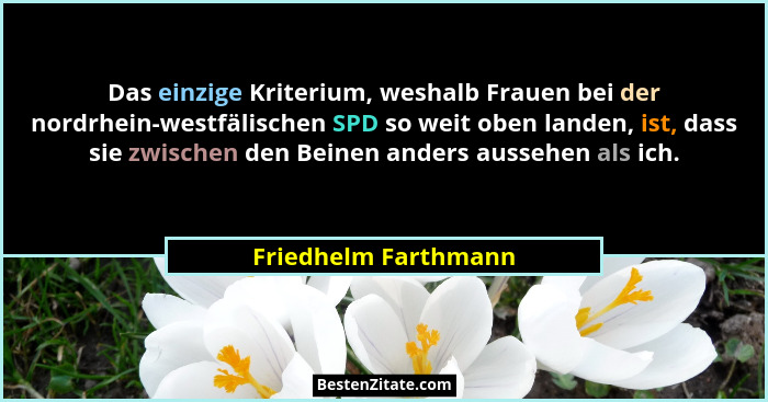 Das einzige Kriterium, weshalb Frauen bei der nordrhein-westfälischen SPD so weit oben landen, ist, dass sie zwischen den Beinen... - Friedhelm Farthmann