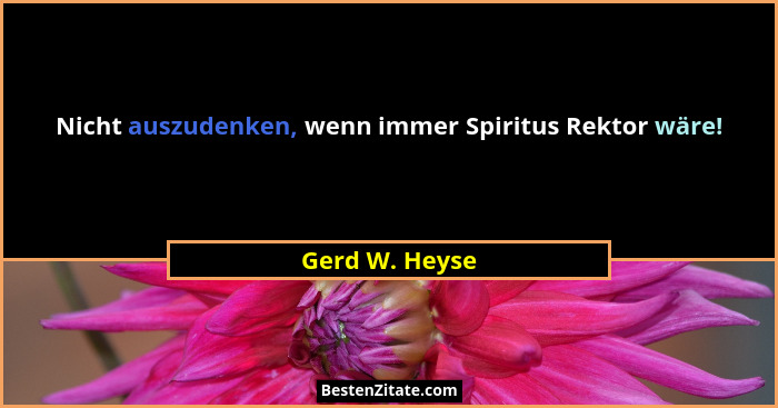 Nicht auszudenken, wenn immer Spiritus Rektor wäre!... - Gerd W. Heyse