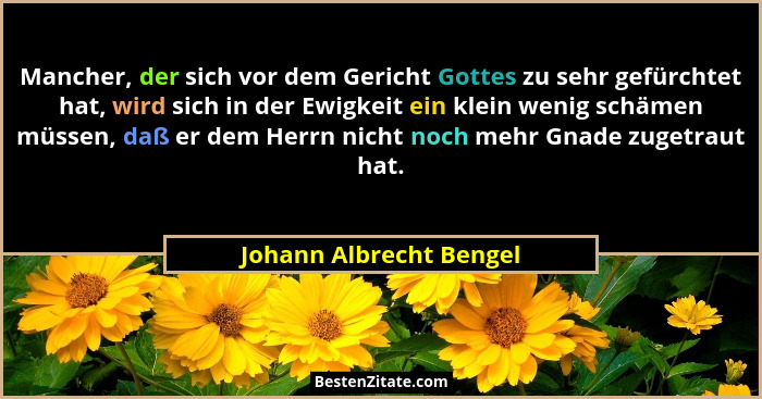 Mancher, der sich vor dem Gericht Gottes zu sehr gefürchtet hat, wird sich in der Ewigkeit ein klein wenig schämen müssen, da... - Johann Albrecht Bengel
