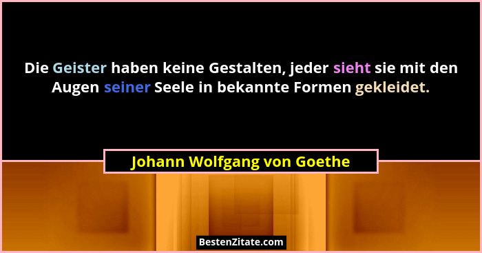 Die Geister haben keine Gestalten, jeder sieht sie mit den Augen seiner Seele in bekannte Formen gekleidet.... - Johann Wolfgang von Goethe