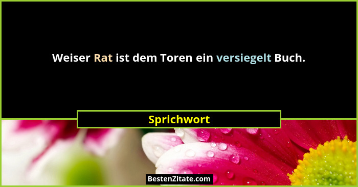 Weiser Rat ist dem Toren ein versiegelt Buch.... - Sprichwort